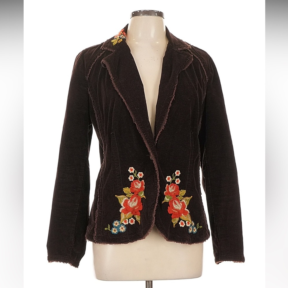 Vintage y2k velvety corduroy floral embroidered jacket